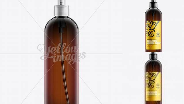 4185+ Amber PET Lotion Bottle with Batcher PSD Mockup Free Editable Photoshop Template