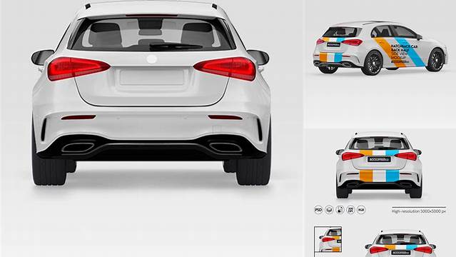 419+ Hybrid Hatchback Car PSD Mockup Back Half Side View Editable Photoshop Template Freebie