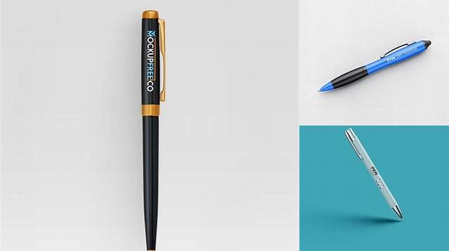 4194+ Metallic Click Pen PSD Mockup Side View Fully Customizable Mockup PSD Free