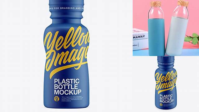 4196+ Bottle In Matte Shrink Sleeve PSD Mockup High Angle Shot Creative Design PSD Free Download