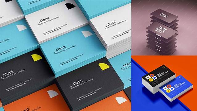 4197+ Stack of Business Cards PSD Mockup Half Side View High-Angle Shot Free PSD