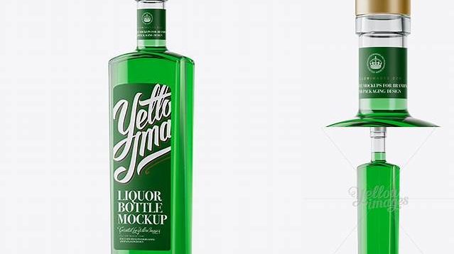 4202+ 500ml Square Clear Glass Absinthe Bottle PSD Mockup Half Side View Advanced and Editable PSD Template Free