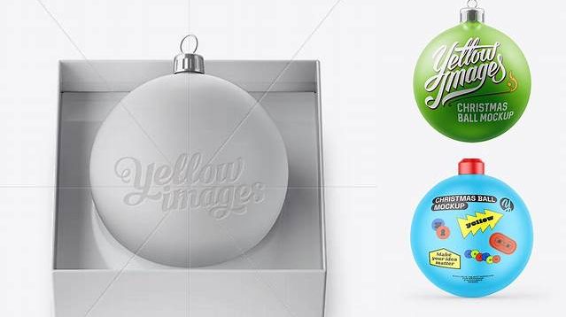 4202+ Matte Christmas Ball in Paper Box PSD Mockup High-Angle Shot Free PSD for Creatives