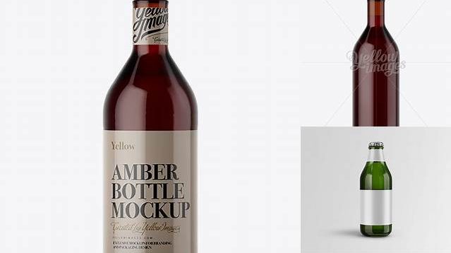 4205+ 1L Dark Amber Glass Bottle With Red Beverage PSD Mockup Download Now Free PSD Template