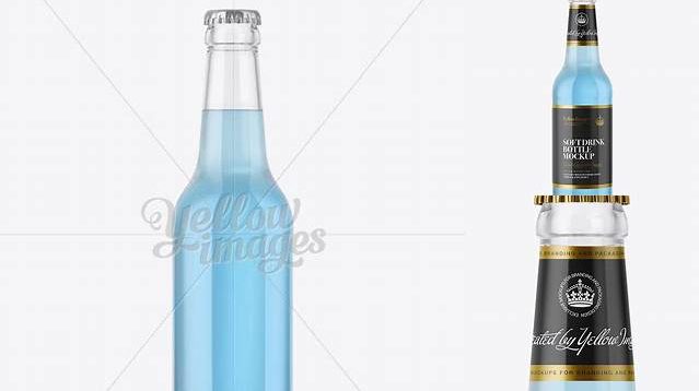 4205+ 330ml Clear Glass Bottle with Blue Drink PSD Mockup Smart PNG Image