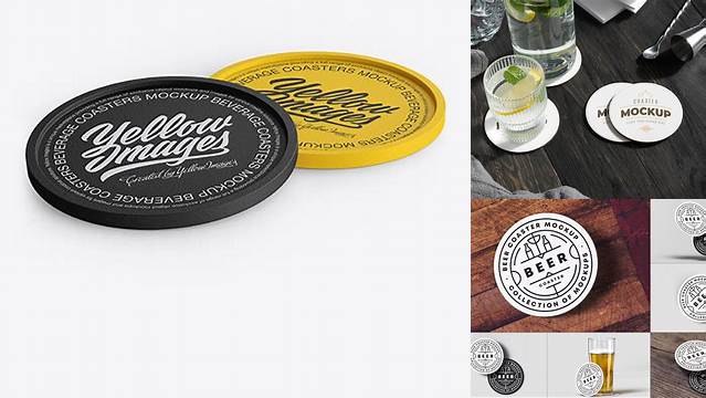 4208+ Two Textured Beverage Coasters PSD Mockup Free Downloadable Graphic Resource