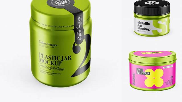 4209+ 250ml Metallic Plastic Jar PSD Mockup High-Angle Shot Premium Free Graphic Resource