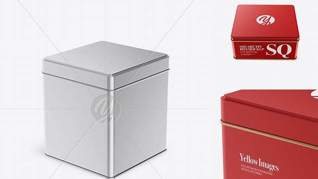 421+ Matte Metallic Square Tin Box PSD Mockup High-Angle Shot Editable and Customizable PSD