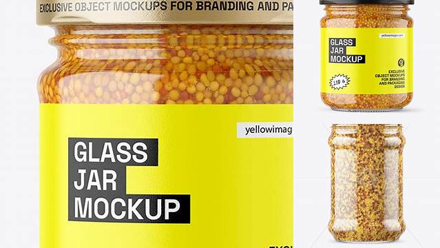 4211+ Clear Glass Jar with Wholegrain Mustard PSD Mockup Smart Layer PSD