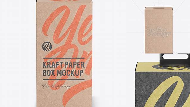 4211+ Kraft Paper Box with Hang Tab PSD Mockup FrontView high-angle shot Smart Object Free Photoshop File