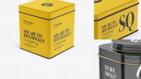 4216+ Glossy Square Tin Box PSD Mockup Half Side View High-Angle Shot Professional Quality Freebie PSD File