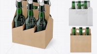 4217+ Kraft Paper 6 Pack Green Bottle Carrier PSD Mockup Halfside View High Angle Shot High-Quality Digital Mockup Resource