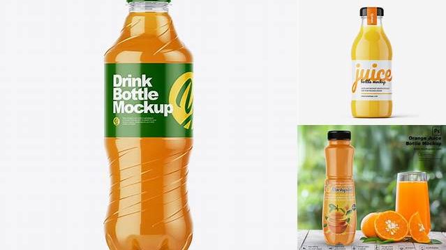 4222+ Clear PET Bottle with Orange Drink PSD Mockup Creative and Modern PSD Freebie