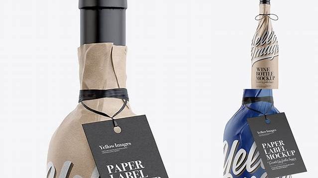 4225+ Wine Bottle in Kraft Paper Wrap with Label PSD Mockup Fully Editable Photoshop PSD Free Download