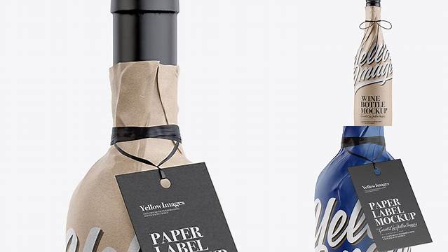 4225+ Wine Bottle in Kraft Paper Wrap with Label PSD Mockup Fully Editable Photoshop PSD Free Download