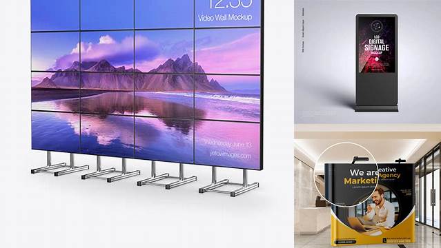 4229+ LCD Video Wall Stand PSD Mockup Half Side View PSD Download