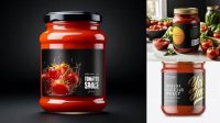 4231+ Clear Glass Tomato Sauce Jar PSD Mockup High-Quality Digital Mockup Resource