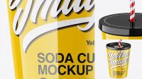 4232+ Glossy Soda Cup With Straw PSD Mockup High-Angle Shot Download Free