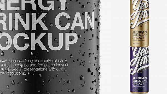 4236+ 250ml Matte Aluminium Can with Condensation PSD Mockup Front View Creative Free Photoshop Template