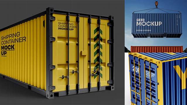 4237+ 20F Shipping Container PSD Mockup Front View High-Angle Shot Stylish Free PSD