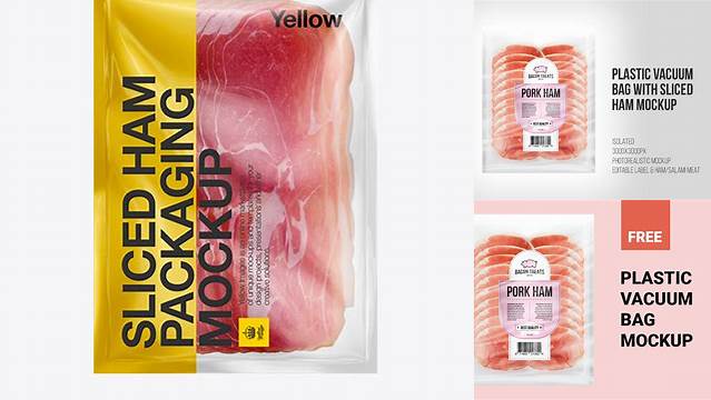 4238+ Plastic Vacuum Bag with Ham PSD Mockup Exclusive Free Creative Resource