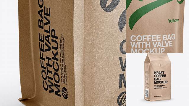 4239+ Kraft Coffee Bag With Valve PSD Mockup Half Side View Advanced Photoshop Design Free