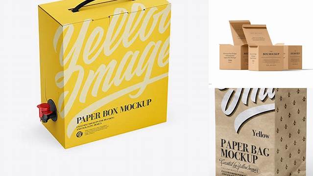 424+ Bag In A Kraft Box With Dispenser PSD Mockup Half Side View High-End PSD Download