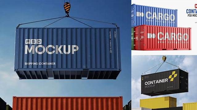 4263+ 20F Shipping Container PSD Mockup Front View High-Angle Shot Professional Editable Freebie PSD