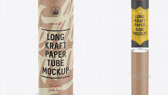 4268+ Extra Long Kraft Paper Tube with a Convex Lid and a Paper Label High-Angle View Advanced Photoshop Design Free