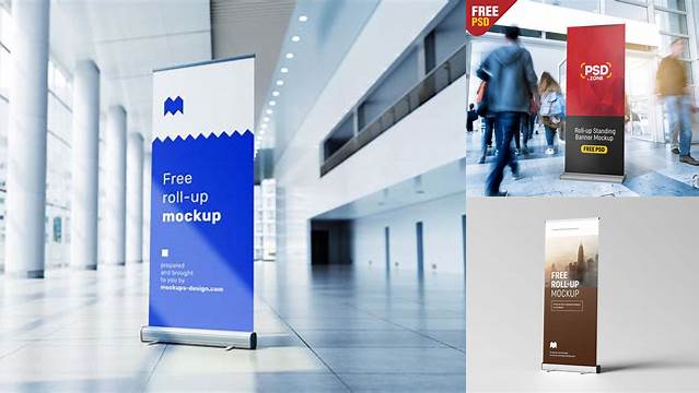 4272+ Roll-Up Poster PSD Mockup Half Side View Professional Quality Freebie PSD File