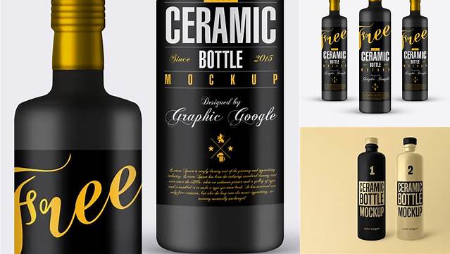 4276+ Matte Ceramic Bottle With Label PSD Mockup High-Quality Design Free PSD