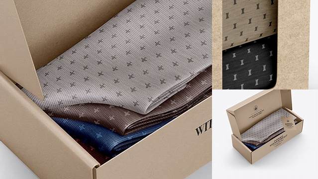 4277+ Paper Box With Socks PSD Mockup Half Side View High-Angle Shot Creative Photoshop Resources