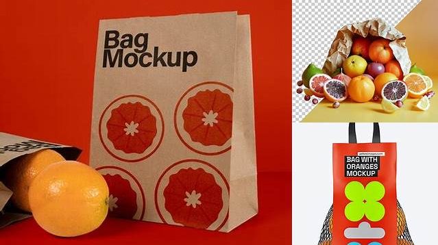 4279+ Bag with Oranges PSD Mockup Half Side View Photoshop PSD Free for Designers