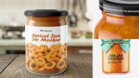 428+ Glass Apricot Jam Jar PSD Mockup High-Angle Shot Downloadable PSD Design Template