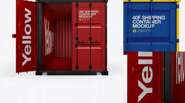 4286+ 40F Shipping Container with Opened Doors PSD Mockup Front View Exclusive Digital PSD Resource