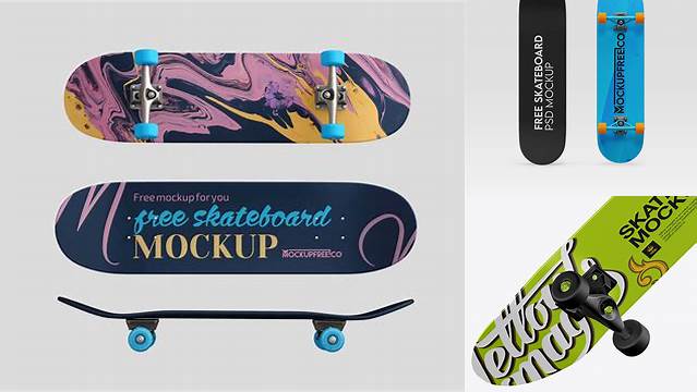 4286+ Skateboard PSD Mockup Back Half Side View Free PSD