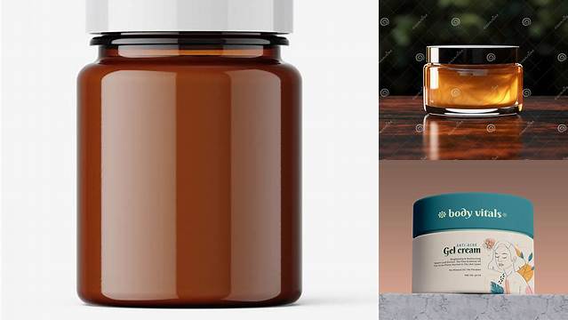 4287+ Amber Cream Jar With Transparent Cap PSD Mockup High-Angle Shot Exclusive Free Photoshop Mockup