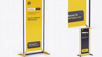 431+ Glossy Vinyl Stand-Up Banner in Frame PSD Mockup Half Side View Free Smart Object Templates