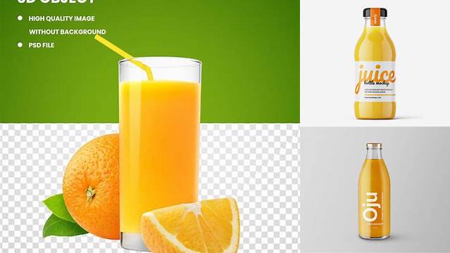 4310+ Glass Bottle with Orange Soft Drink PSD Mockup Free Editable Photoshop Template