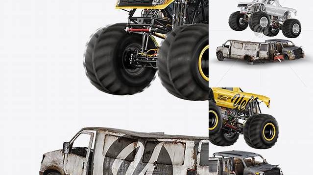 4311+ Monster Truck Flying Over Cars PSD Mockup Fully Layered PSD Freebie