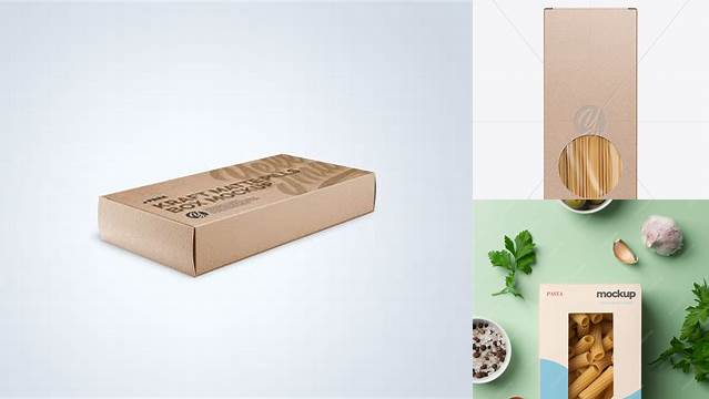 4317+ Kraft Box with Pasta PSD Mockup Half Side View Premium Free Graphic Resource