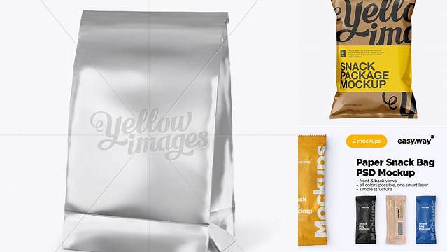 4319+ Metallic Paper Snack Bag PSD Mockup Half Side View Professional Graphic PSD Download