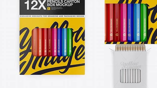 4325+ Closed Pencils Carton Pack Front View Best Free Mockup PSD