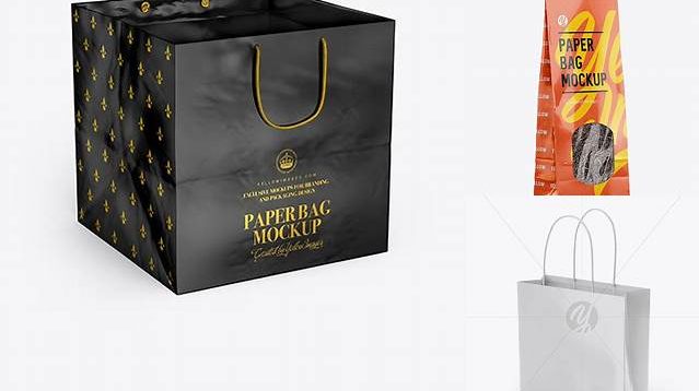 4327+ Square Glossy Paper Bag PSD Mockup Half Side View Modern and Unique Freebie PSD