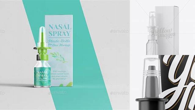 4328+ Nasal Spray Clear Bottle With Box PSD Mockup Modern PSD Templates