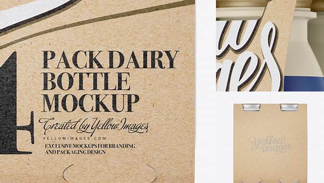 4329+ 4 Kraft Pack Matte Dairy Bottle PSD Mockup Front View Layered PSD for Easy Editing