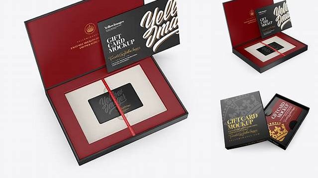 4329+ Gift Card in a Box PSD Mockup Halfside View High-Angle Shot Photoshop Freebie