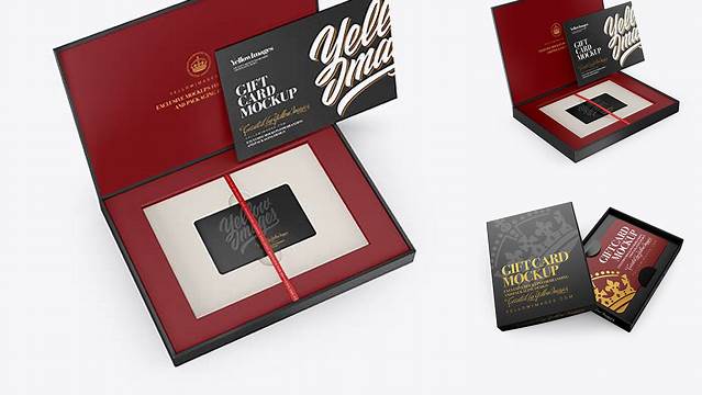 4329+ Gift Card in a Box PSD Mockup Halfside View High-Angle Shot Photoshop Freebie