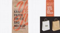 4332+ Kraft Paper Bag with a Metallic Paper Tin-Tie PSD Mockup Front View Modern PSD Templates