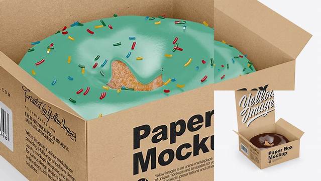 4334+ Opened Kraft Box With Donut PSD Mockup Half Side High-Angle Shot PSD Download